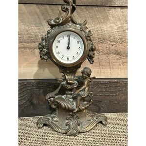 ANTIQUE BRONZE CHERUB  ANSONIA VANITY CLOCK